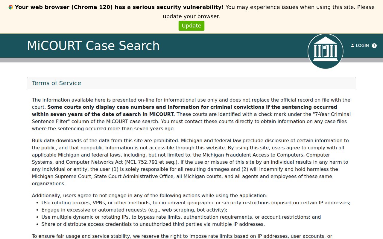 Gogebic County case search 98th District MiCOURT entry