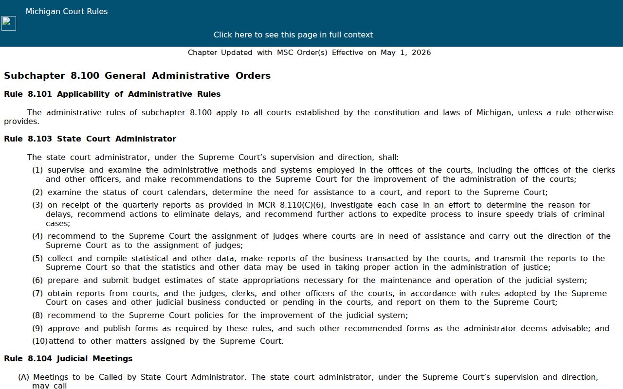 Gogebic County court docket Michigan Rule 8.119 public access provisions