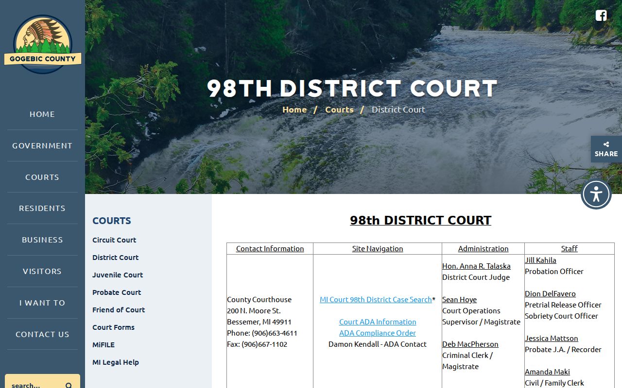 Gogebic County court docket 98th District Court services and contact route