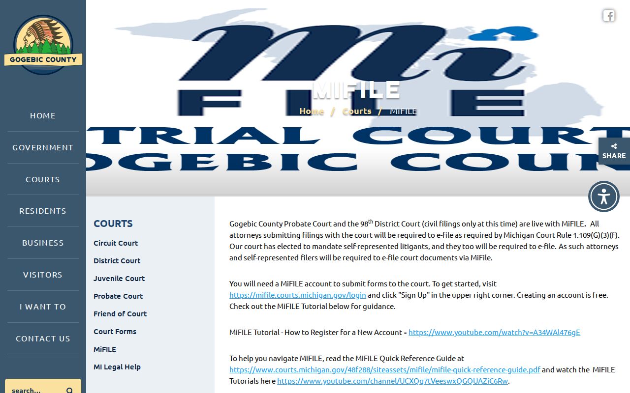 Gogebic County court docket MiFILE participating courts and filing notice