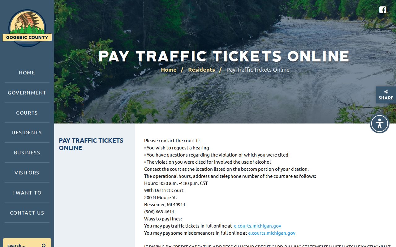 Gogebic County traffic court records payment and response instructions