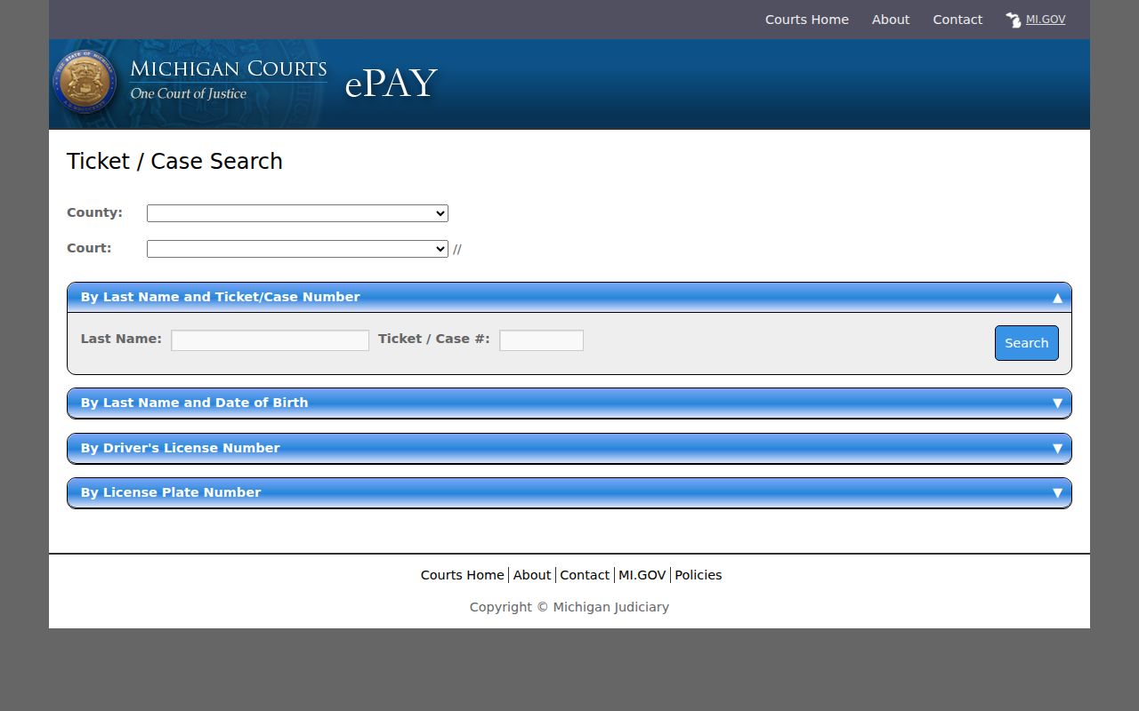 Gogebic County traffic court records eCourts ticket search fields